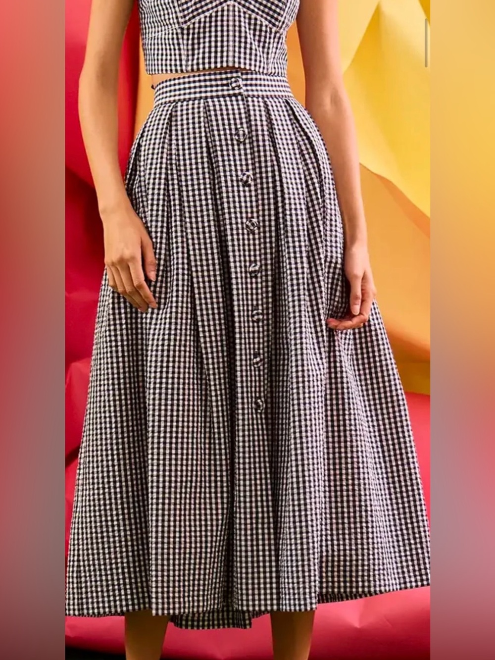 HUNTER BELL EVA Skirt Black and White seersucker Gingham Midi Skirt Size 14 NWT - Picture 6 of 10